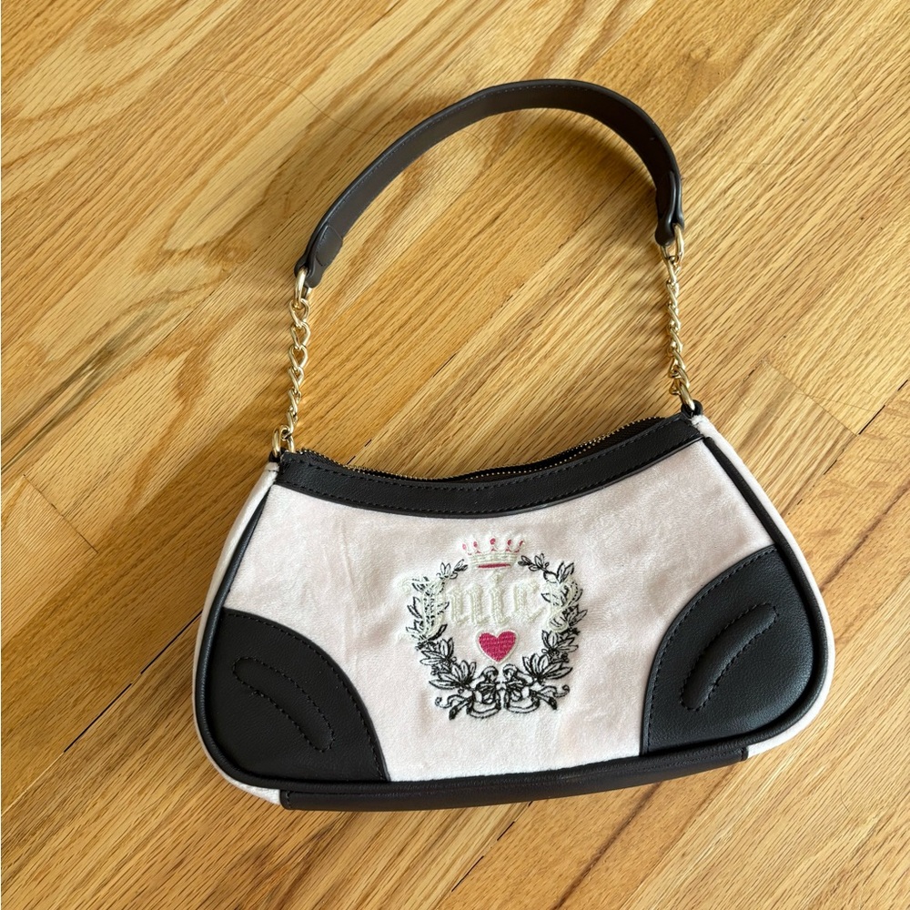Juicy Couture light pink black suede shoulder bag purse y2k